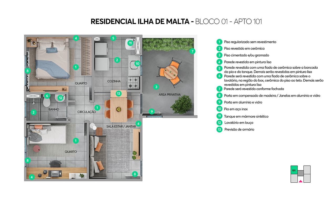 Planta Ilha de Malta - Bloco 01 - Apto 101